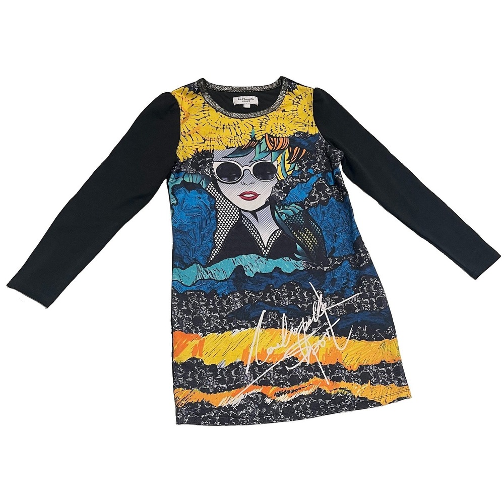 La Chapelle Sport Pop Art Graphic Mini Dress Black Long Sleeve 155/80A - Picture 3 of 6